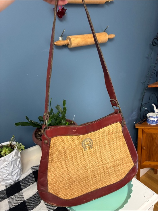 Etienne Aigner Handbags - Vintage 60’s 70’s Etienne Aigner Woven Jute Straw Leather Shoulder Bag